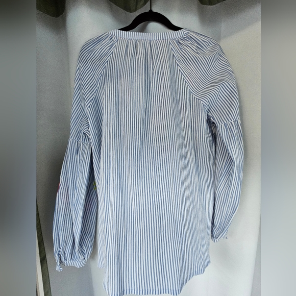 Boden Embroidered Longsleeve Blouse Women Size 10 Blue & white stripe100% Cotton - Picture 6 of 8